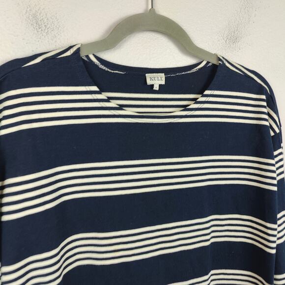 Kule The Boyfriend Top Womens Small Navy Stripe Cream Stripe Long Sleeve Preppy - Picture 2 of 9